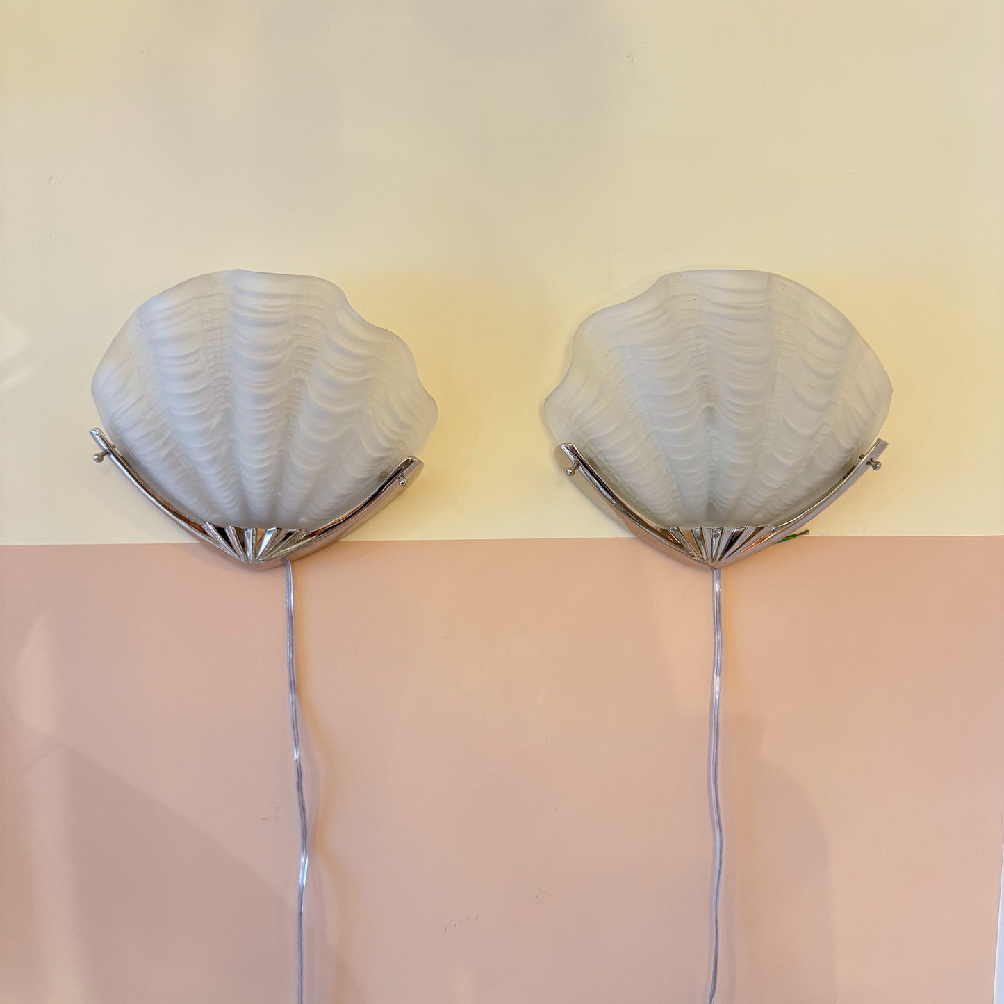 Art Deco shell wall lights with chrome fixture