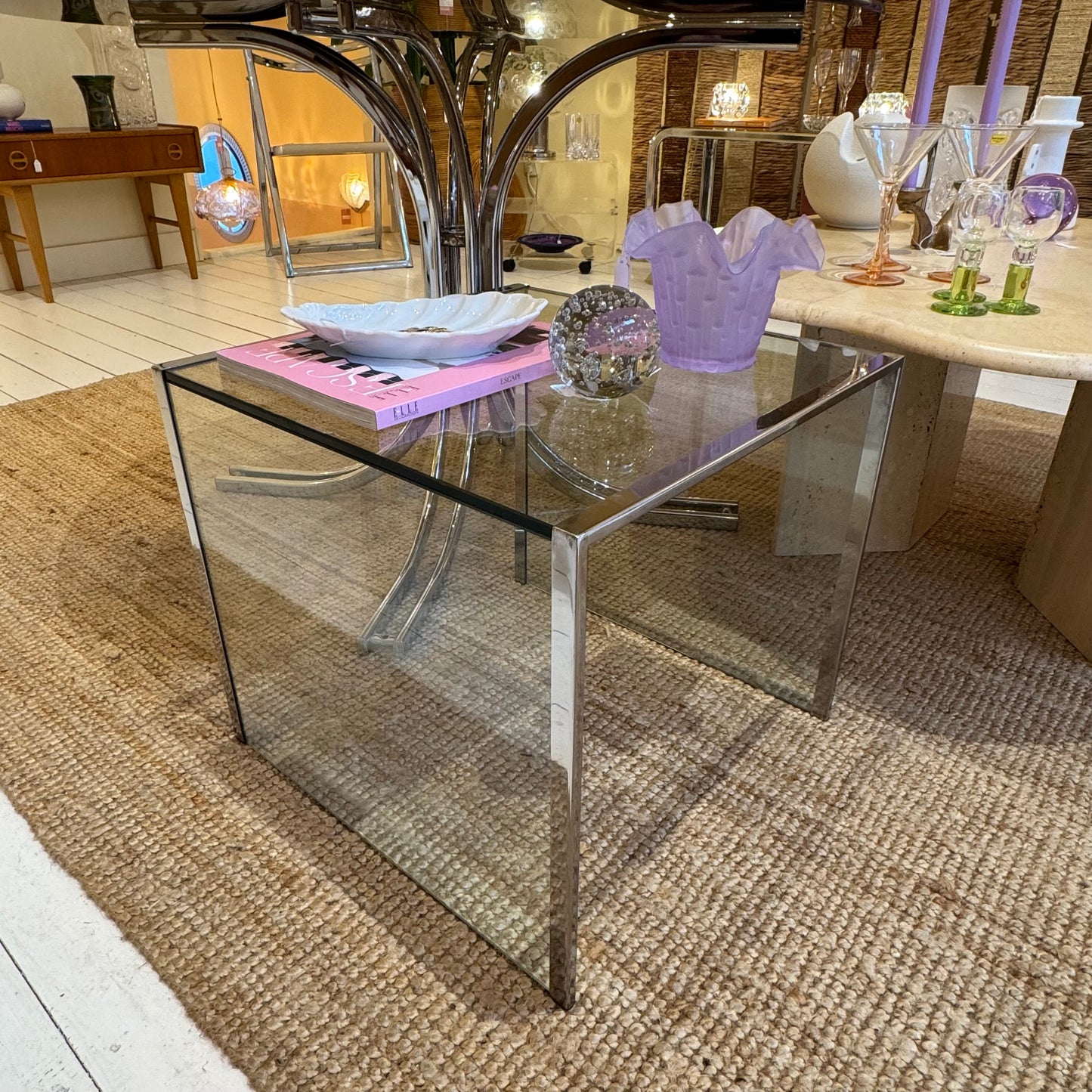Vintage glass & chrome side table