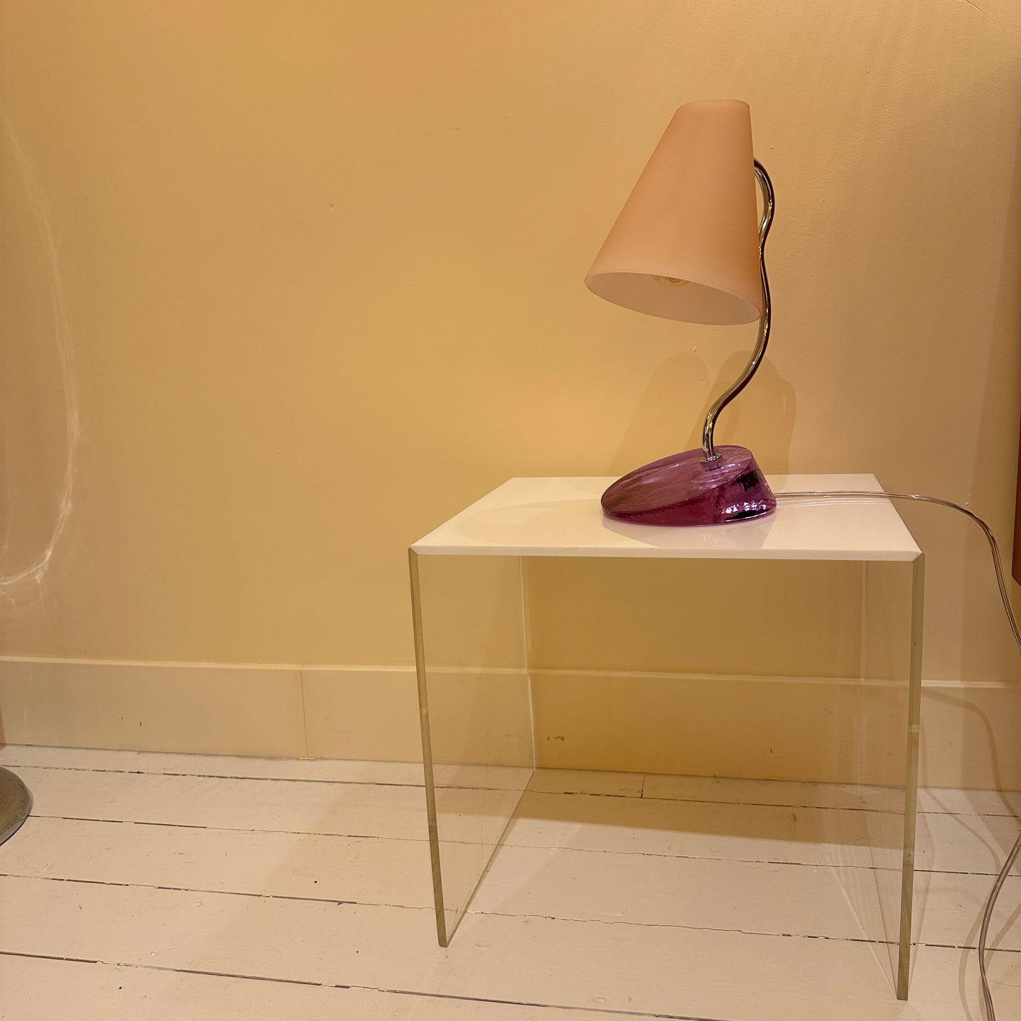 Italian desk light with purple and pink murano crystal glass