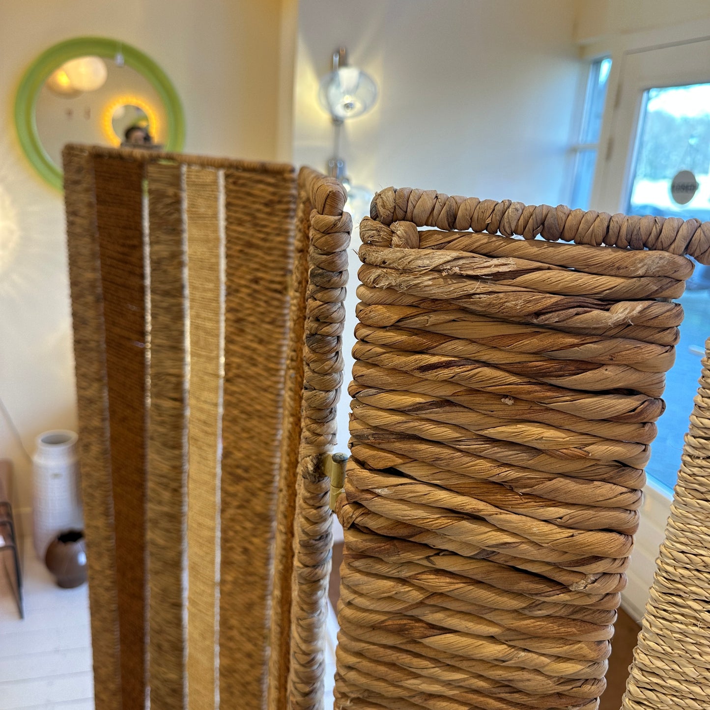 Wicker, rattan and rope folding screen