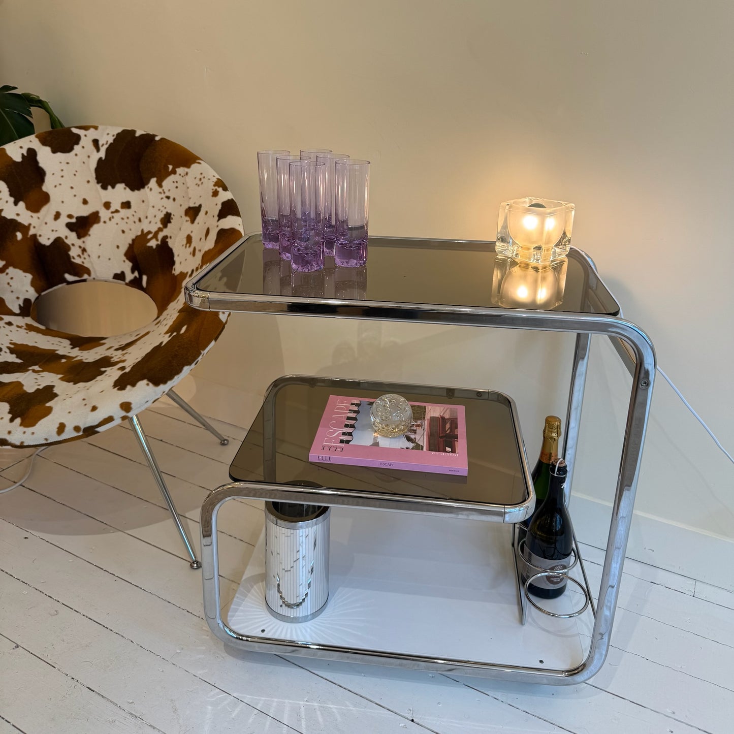 1970’s chrome & smoked glass barcart