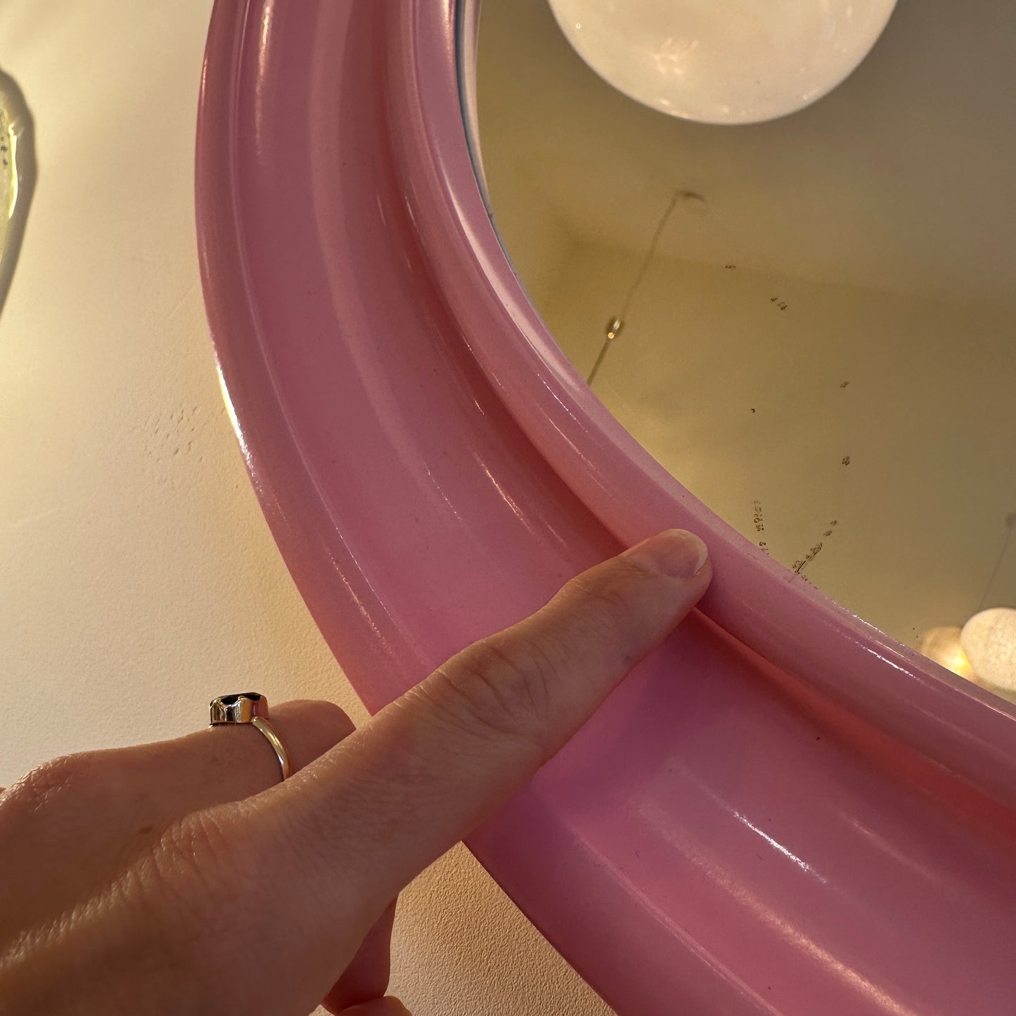 Pink 1970’s round upcycled mirror by Carrara & Matta, Italy