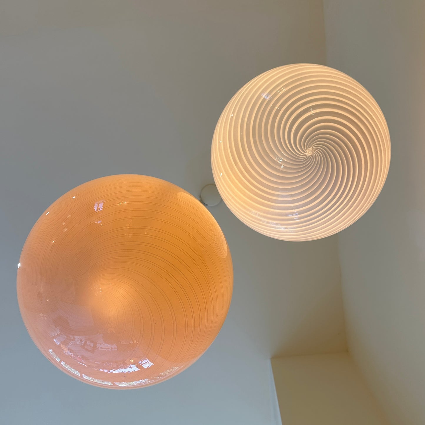 1970s Murano pink candy globe pendant Lamp