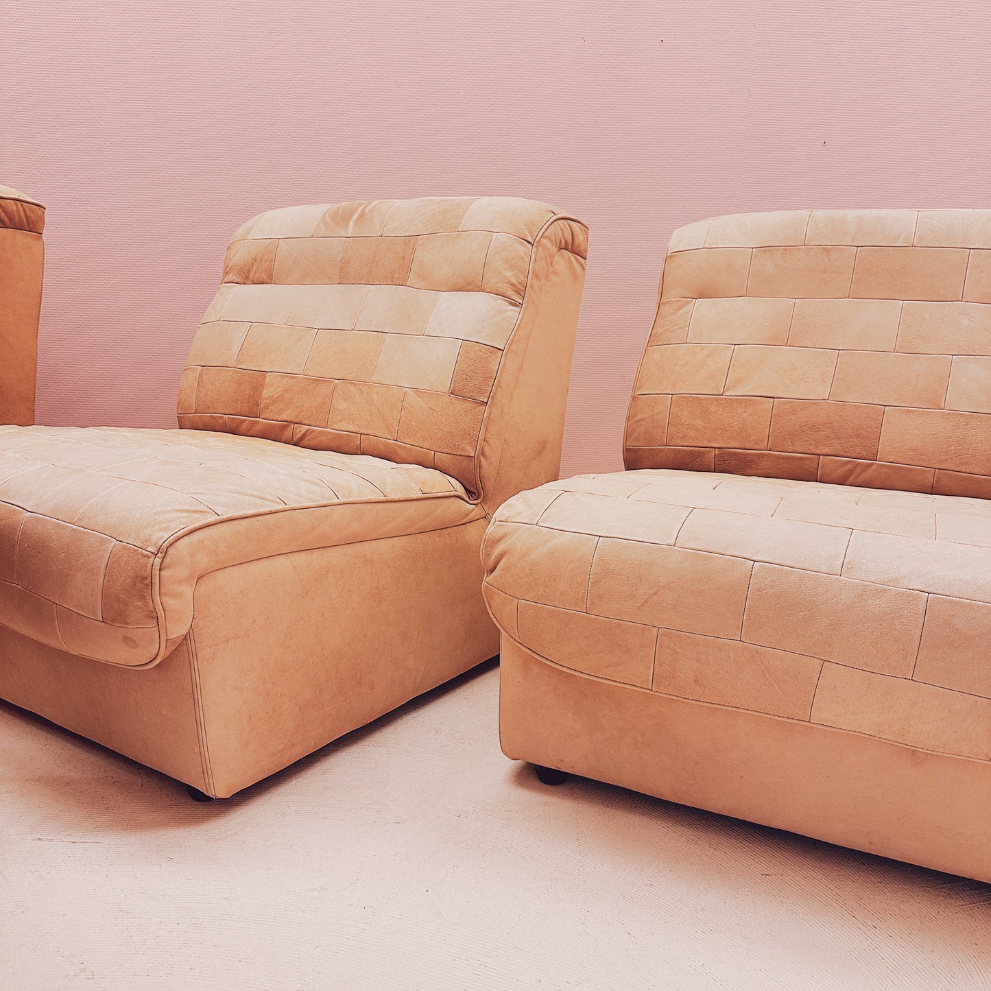 Modular beige leather patchwork sofa