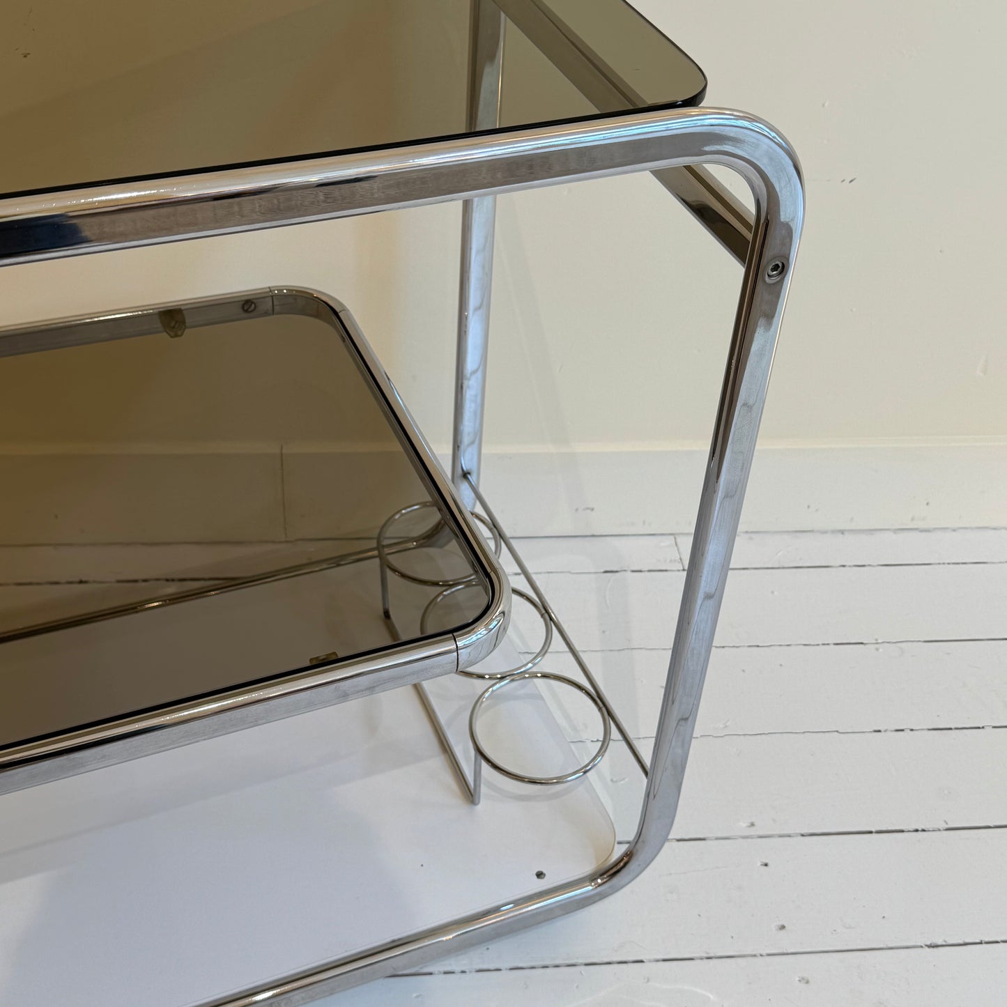 1970’s chrome & smoked glass barcart