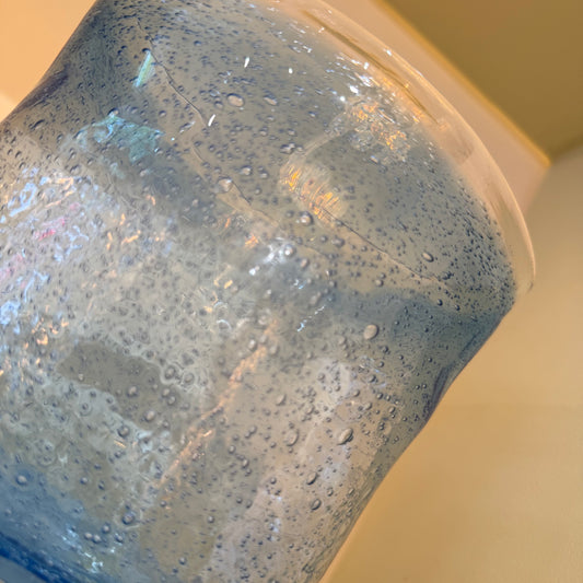 Blue bubble glass oval vase