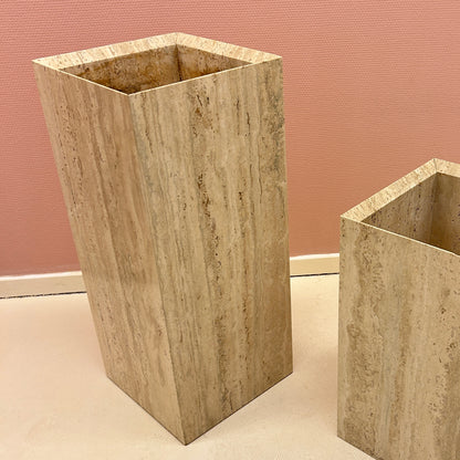 1980s Square Travertine Plant Pots