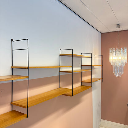 Modular wood & black metal wall system