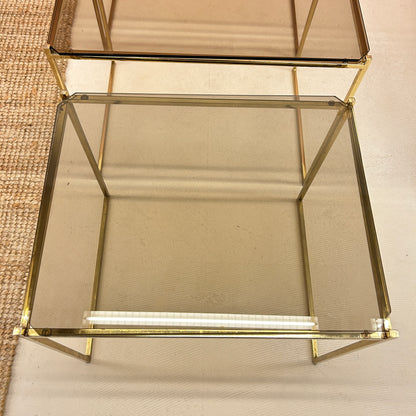 Nesting tables - Brass & smoked glass.