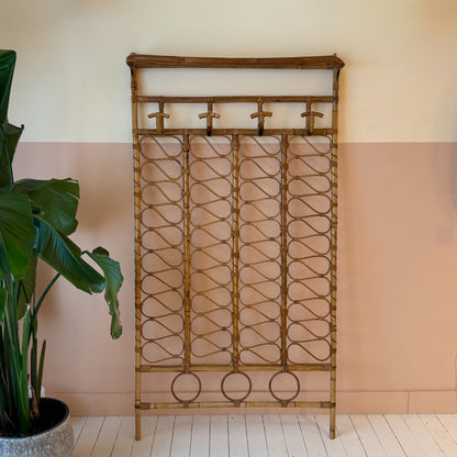 Italian 1970's rattan wall rack