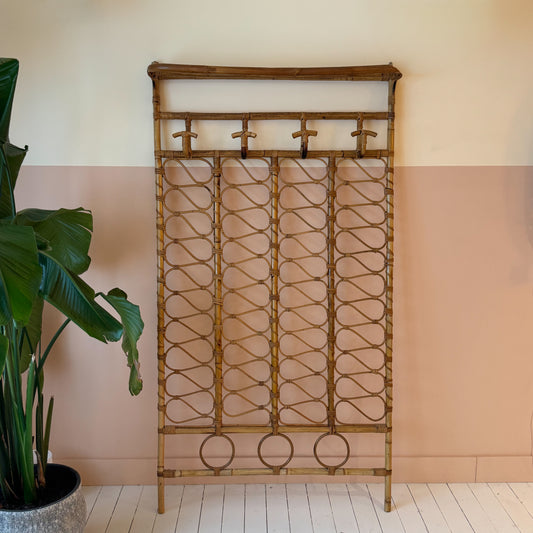 Italian 1970's rattan wall rack