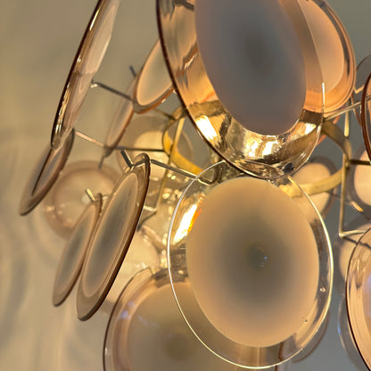 Hanging light with purple Murano glass discs by Vistosi