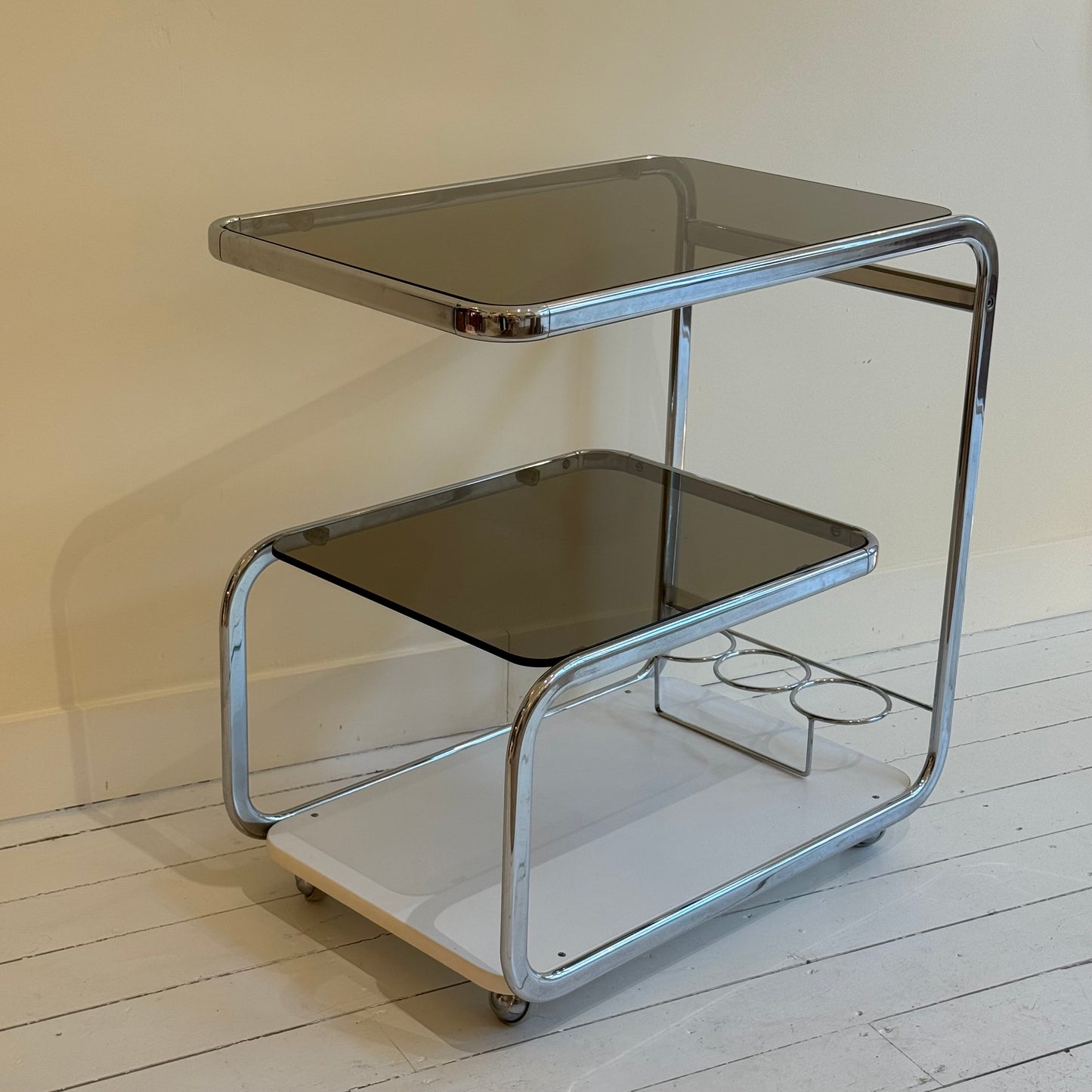 1970’s chrome & smoked glass barcart