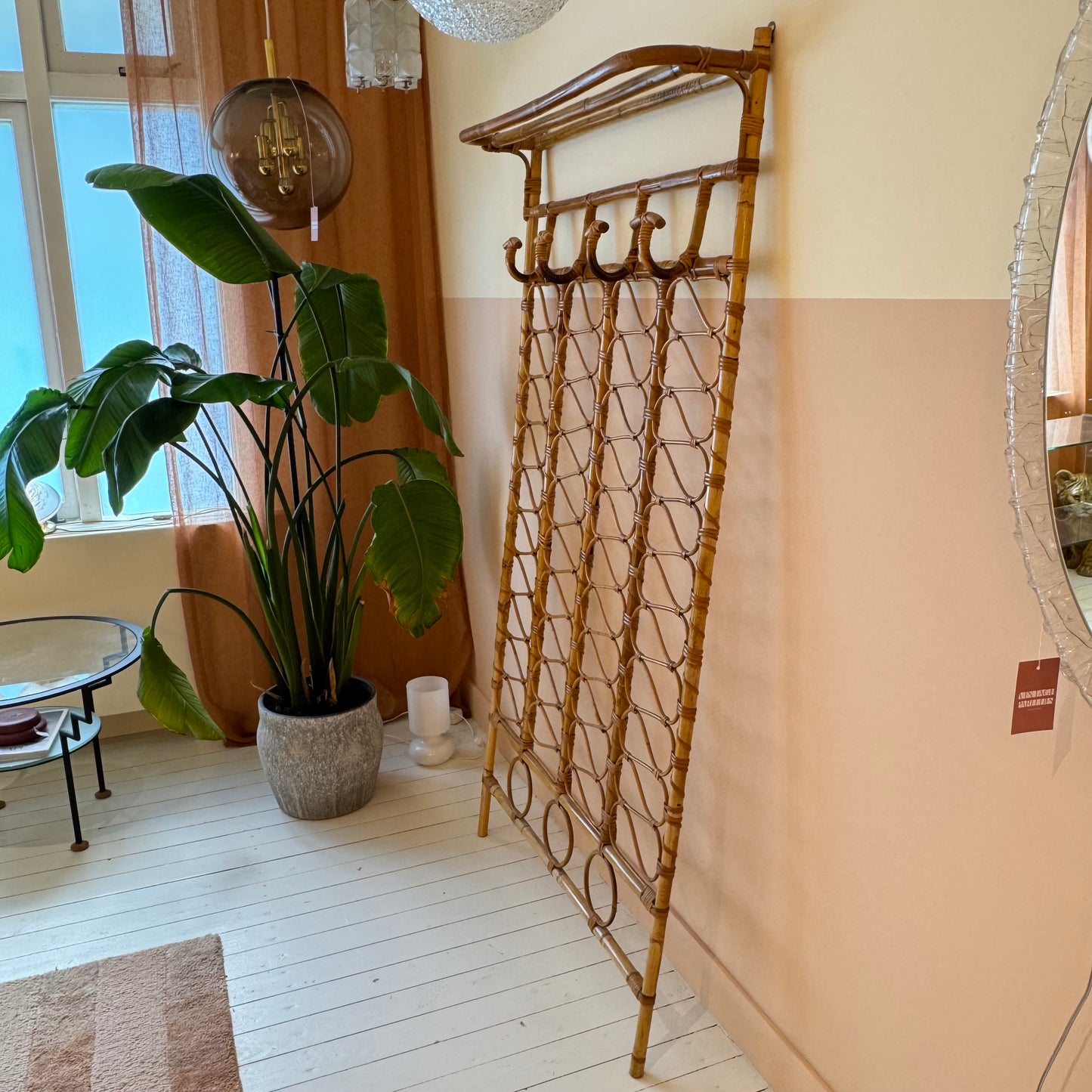 Italian 1970's rattan wall rack