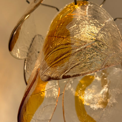 Italian amber Murano glass leaf chandelier, 1970s