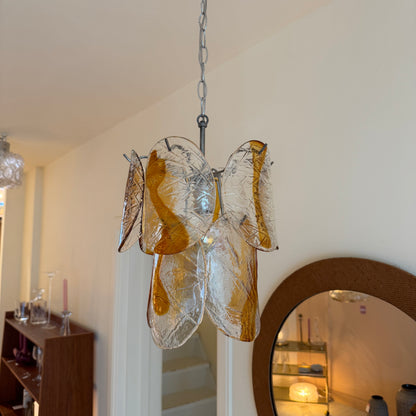 Italian amber Murano glass leaf chandelier, 1970s