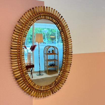 1960’s oval shaped rattan mirror