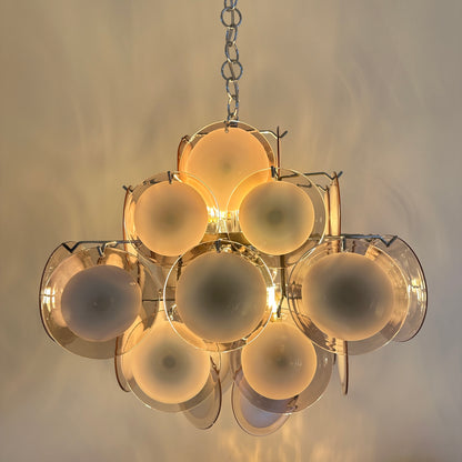 Hanging light with purple Murano glass discs by Vistosi