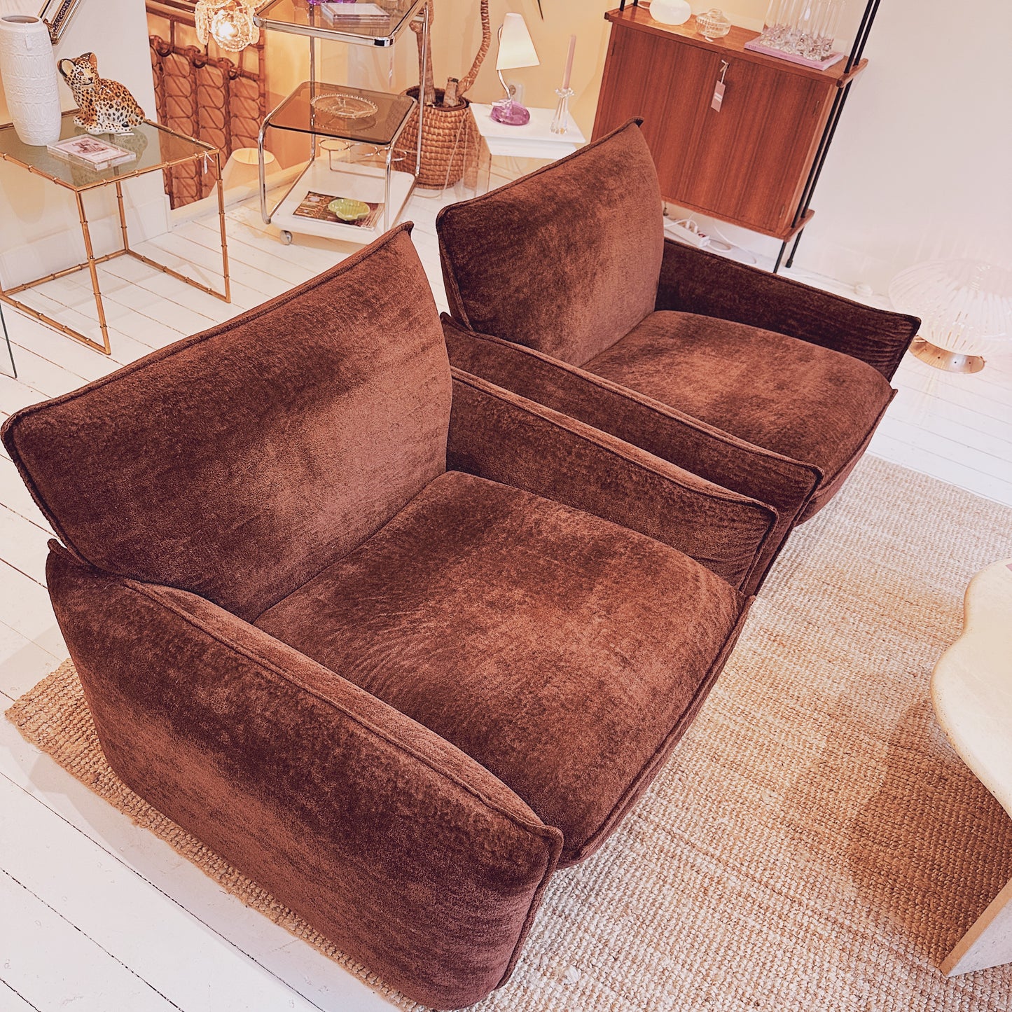 Italian chunky brown lounge chairs