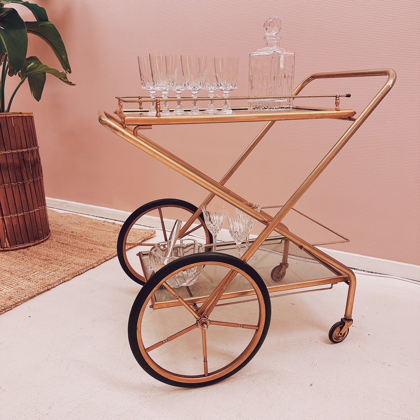 Brass barcart with big wheels