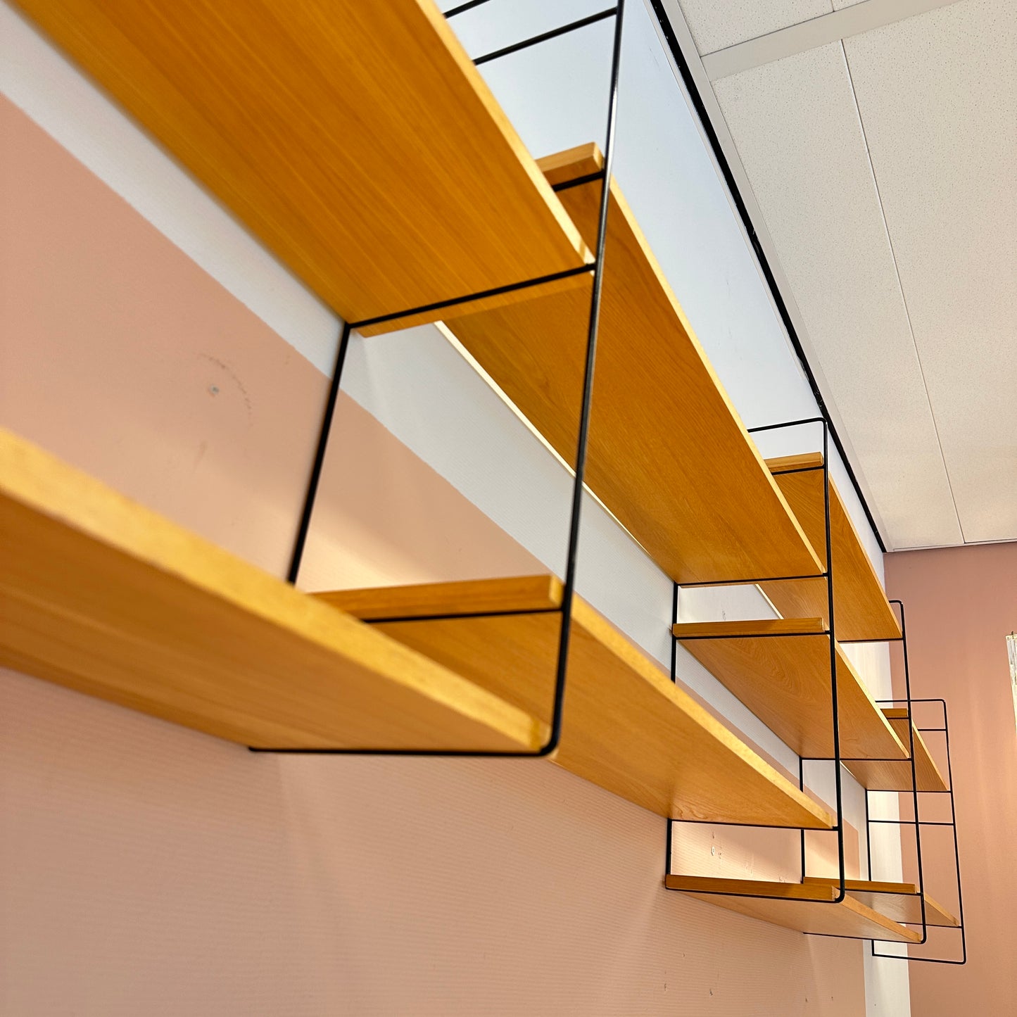 Modular wood & black metal wall system