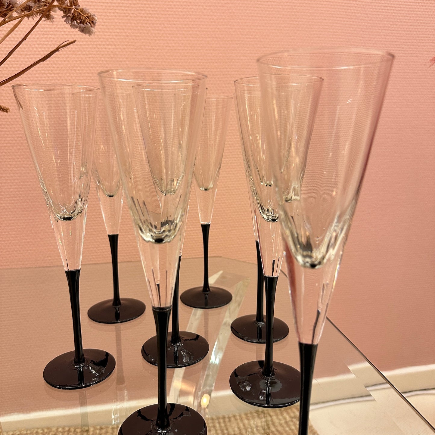 Italian crystal flutes with black base