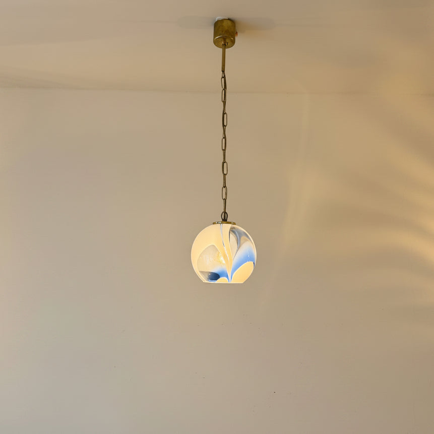 Italian Blue & White Murano Glass Globe Pendant