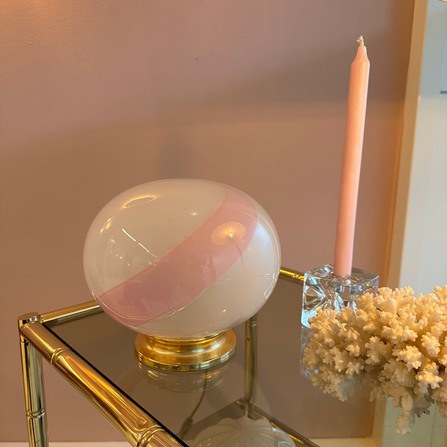 Murano glass pink swirl table lamp