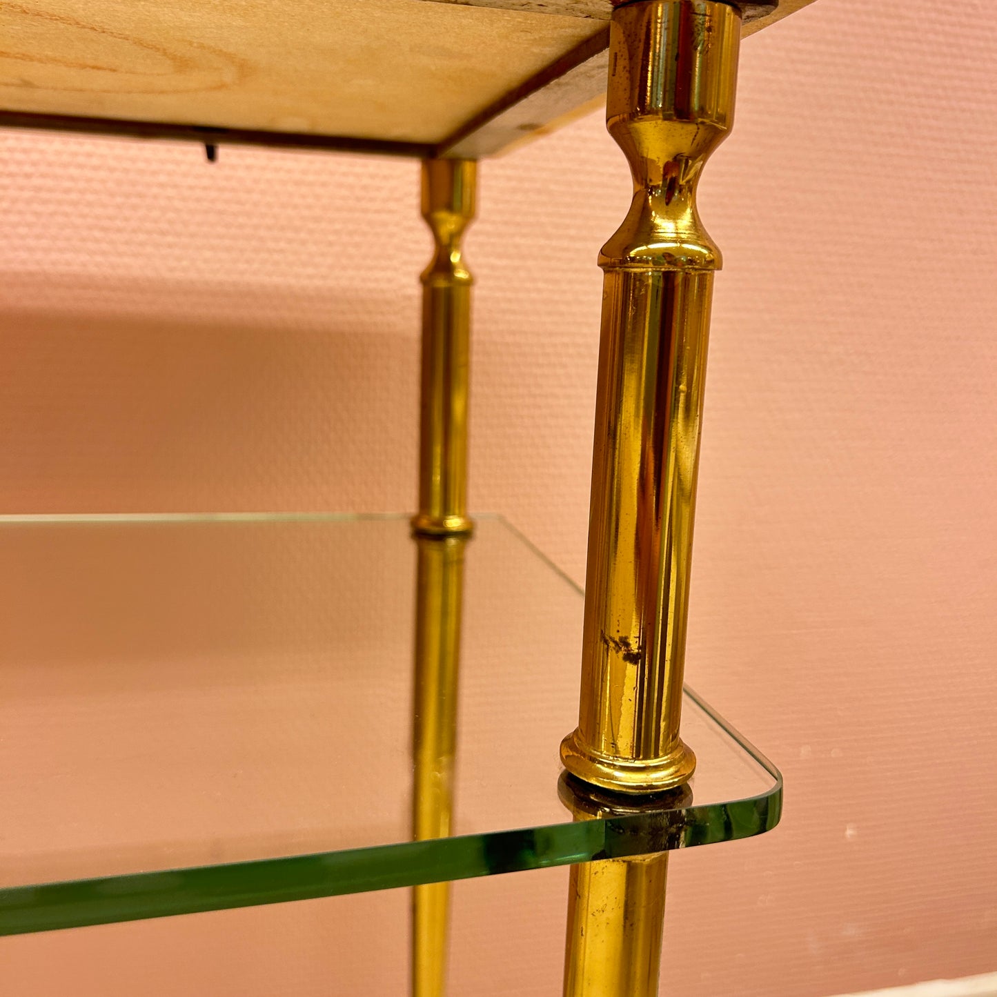 Italian pink marble - glass - brass nightstand