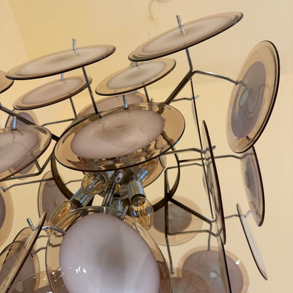 Hanging light with purple Murano glass discs by Vistosi