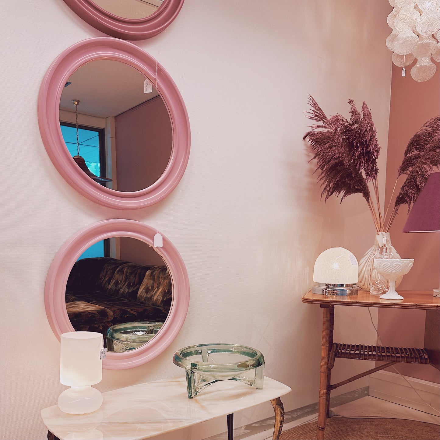 1980's Pink round mirror