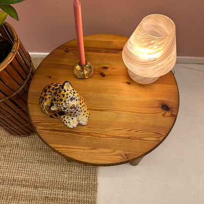 Round pine wood side table