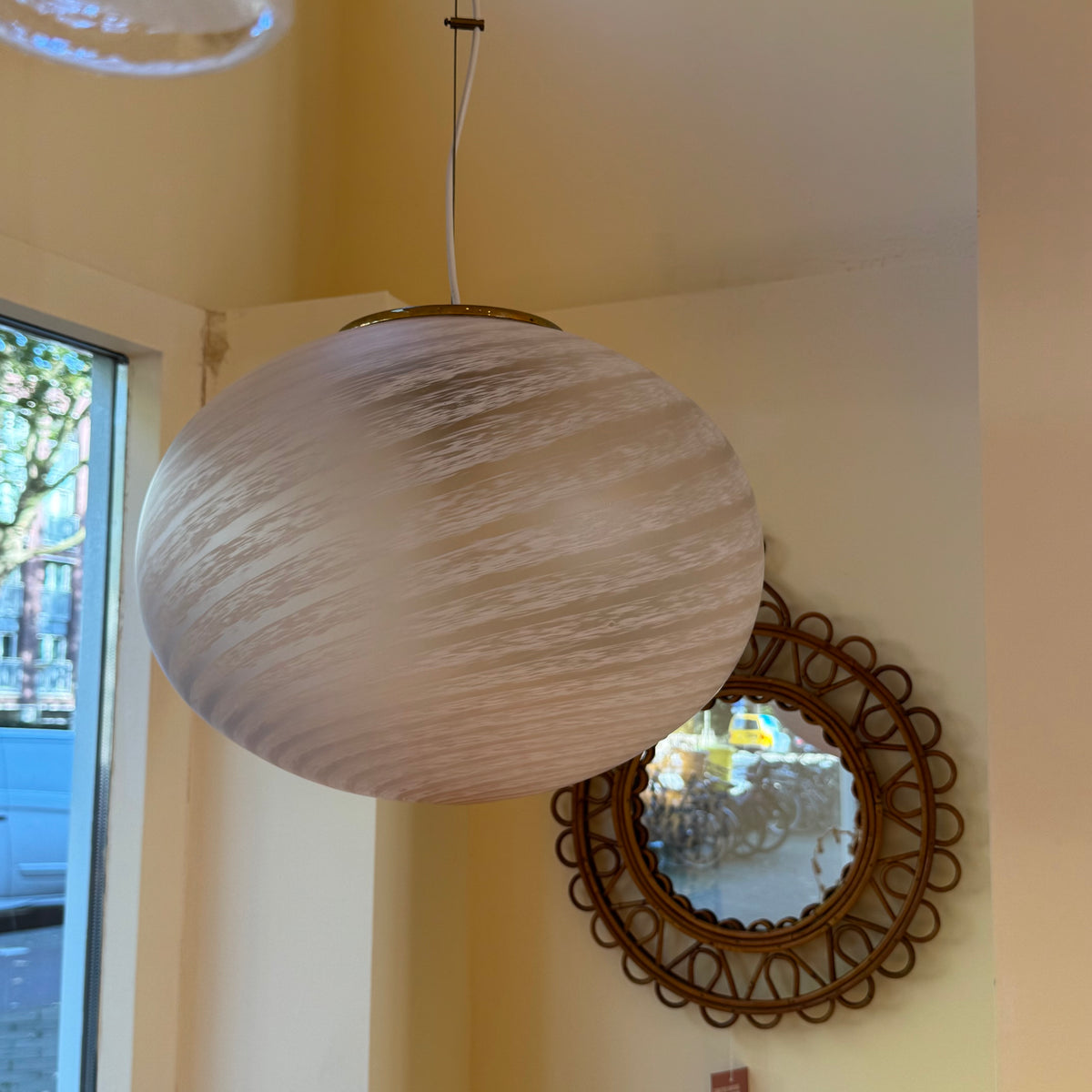 Italian pink Murano glass oval pendant Light, 1970s