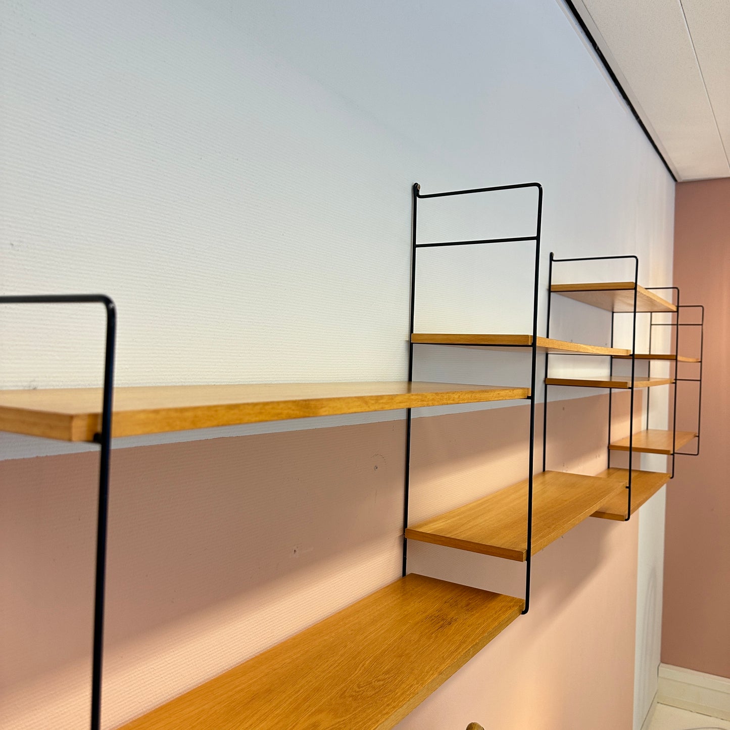 Modular wood & black metal wall system