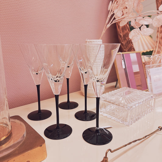 Italian crystal wine glasses with black base