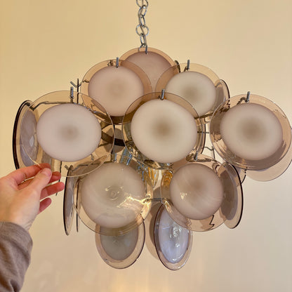 Hanging light with purple Murano glass discs by Vistosi