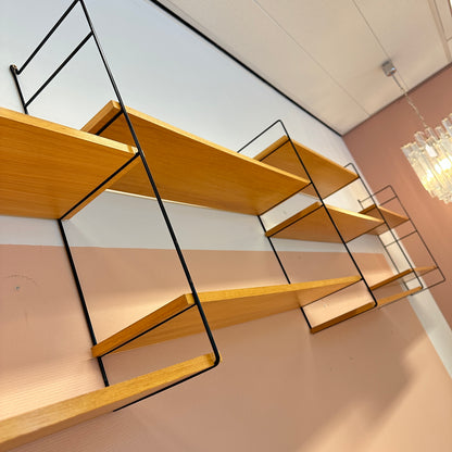 Modular wood & black metal wall system