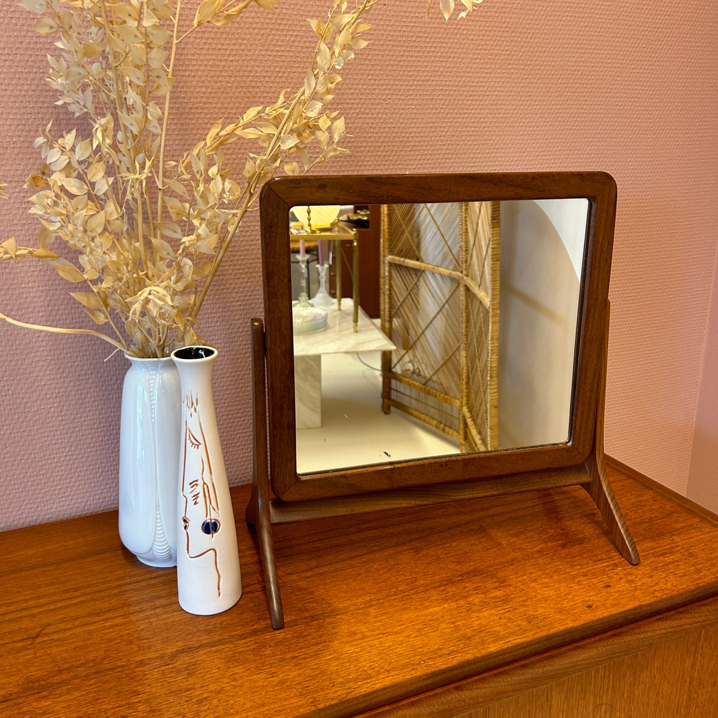 1950's Teak vanity desk mirror