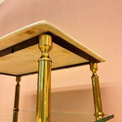 Italian pink marble - glass - brass nightstand