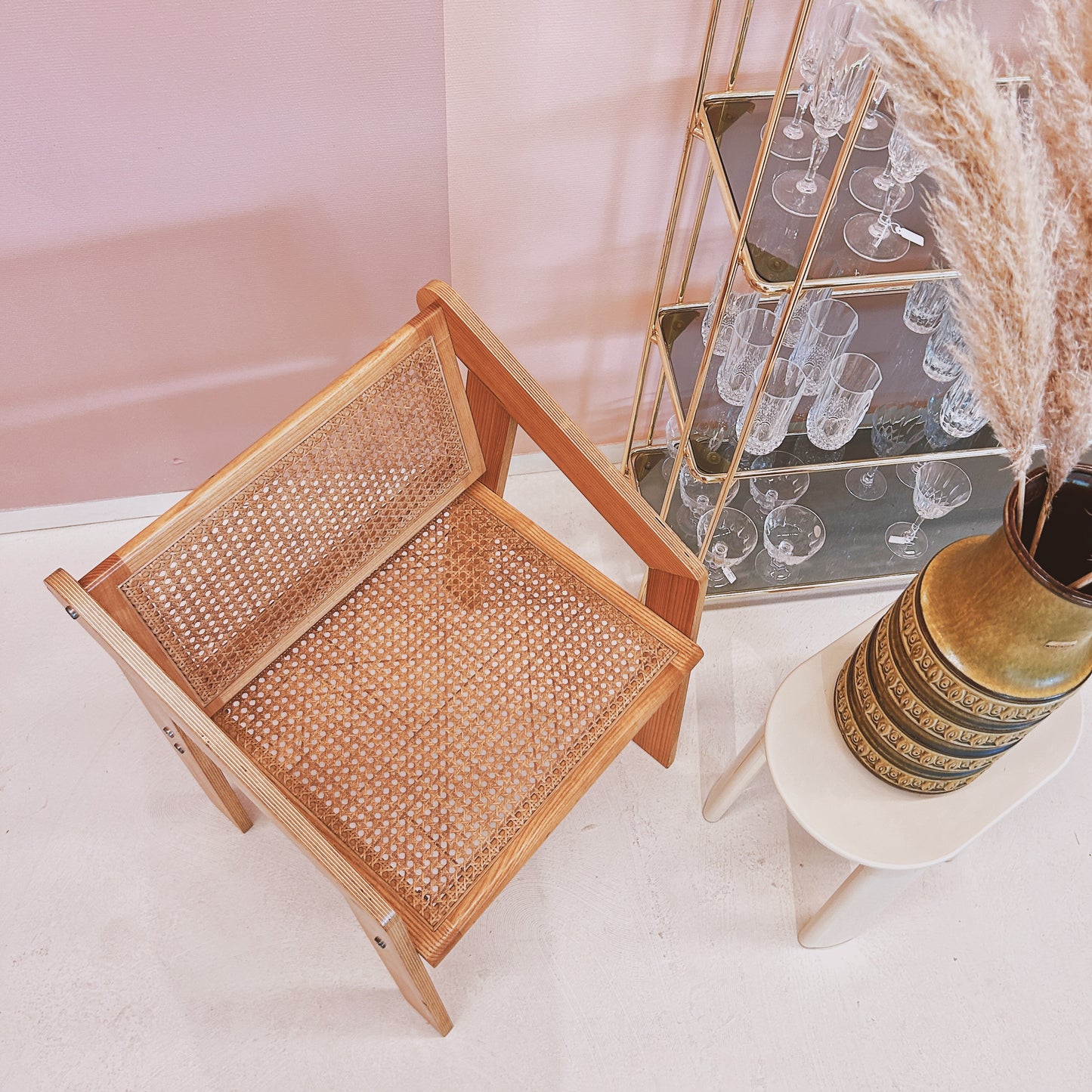 Wooden chair with webbing seat