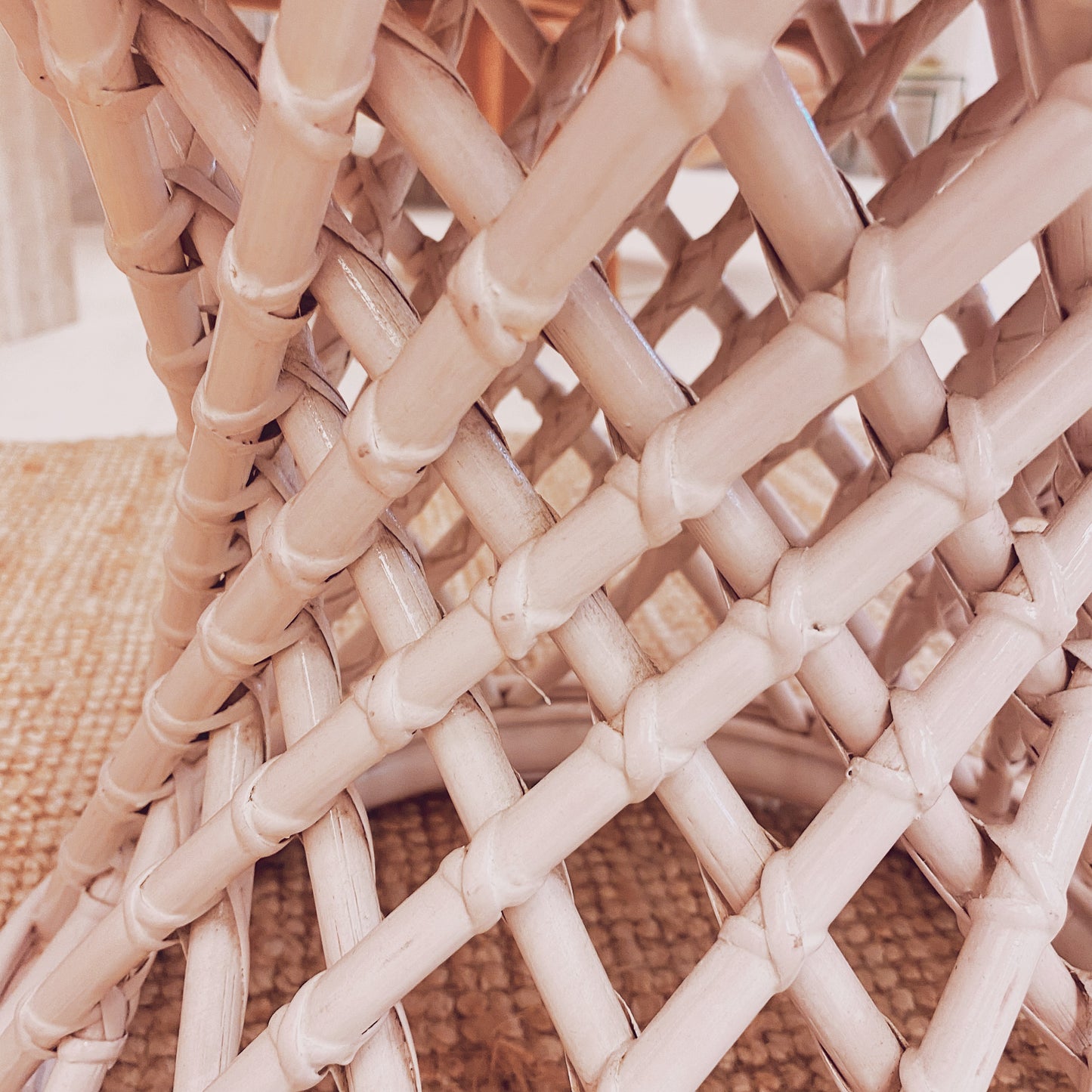 White rattan & bamboo stool