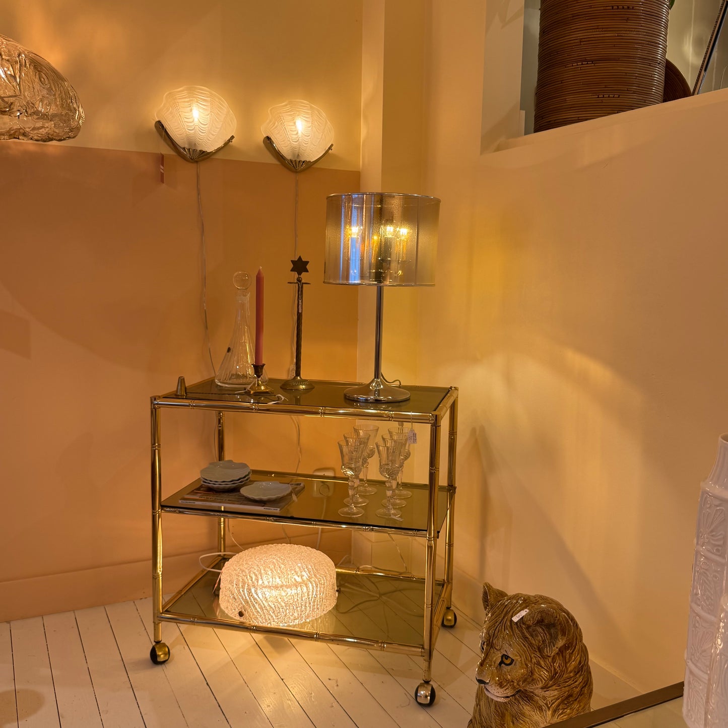 1990s silver speckled tulip base table lamp