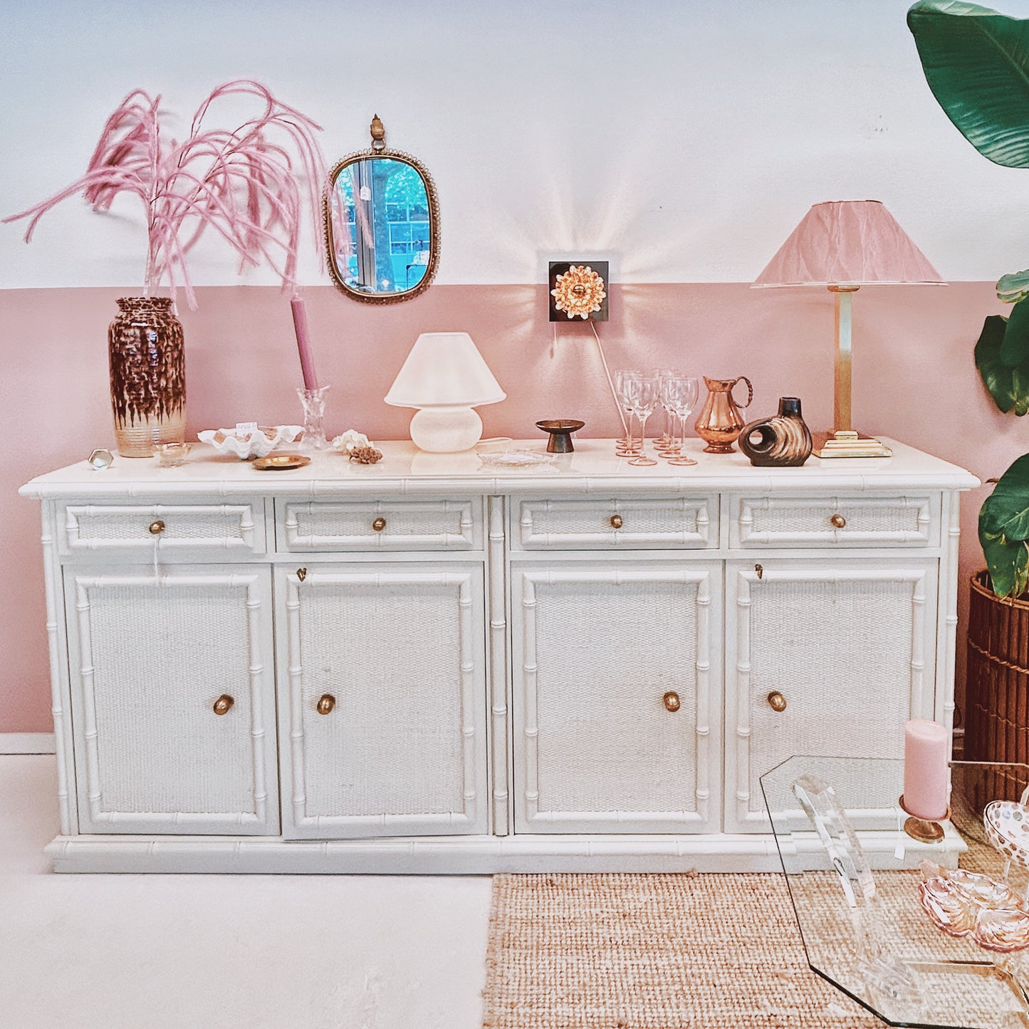 1970’s beige faux bamboo dresser