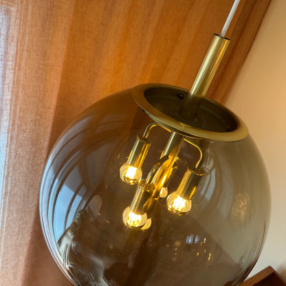 Jaren '70 Doria Leuchten hanglamp met bol van gerookt glas