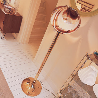 Italian Murano amber swirl glass globe floor lamp on brass base