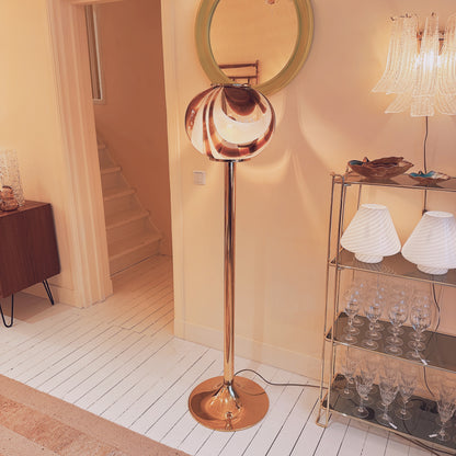 Italian Murano amber swirl glass globe floor lamp on brass base