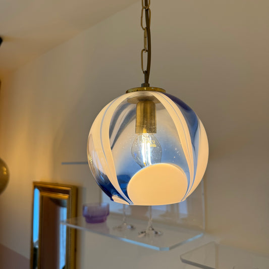 Italian Blue & White Murano Glass Globe Pendant