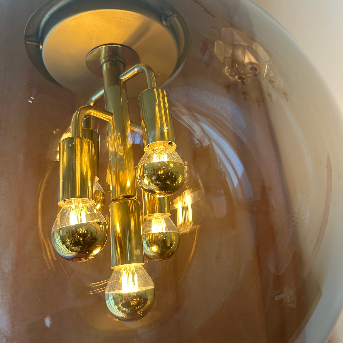 Jaren '70 Doria Leuchten hanglamp met bol van gerookt glas