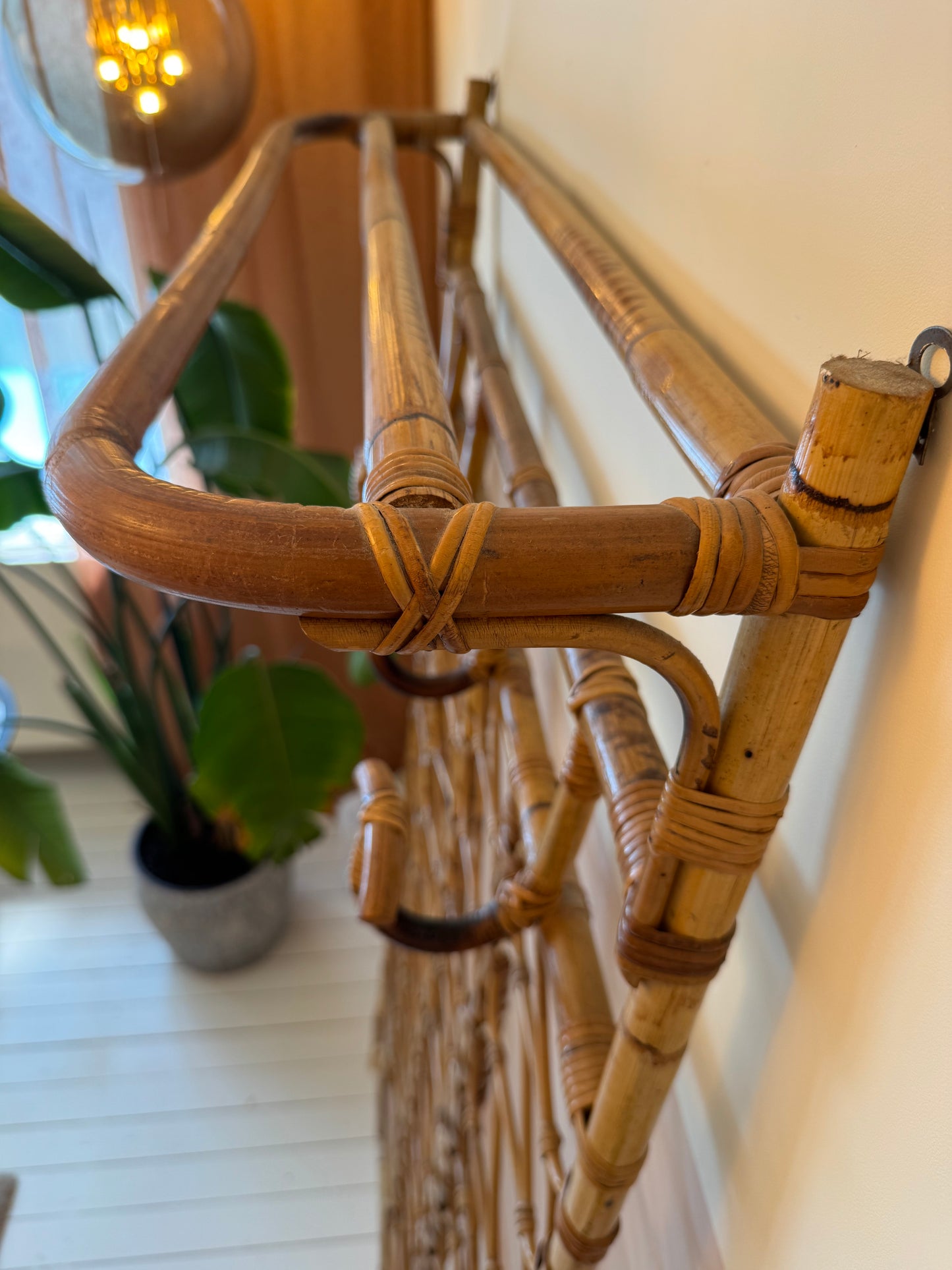 Italian 1970's rattan wall rack