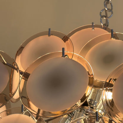 Hanging light with purple Murano glass discs by Vistosi